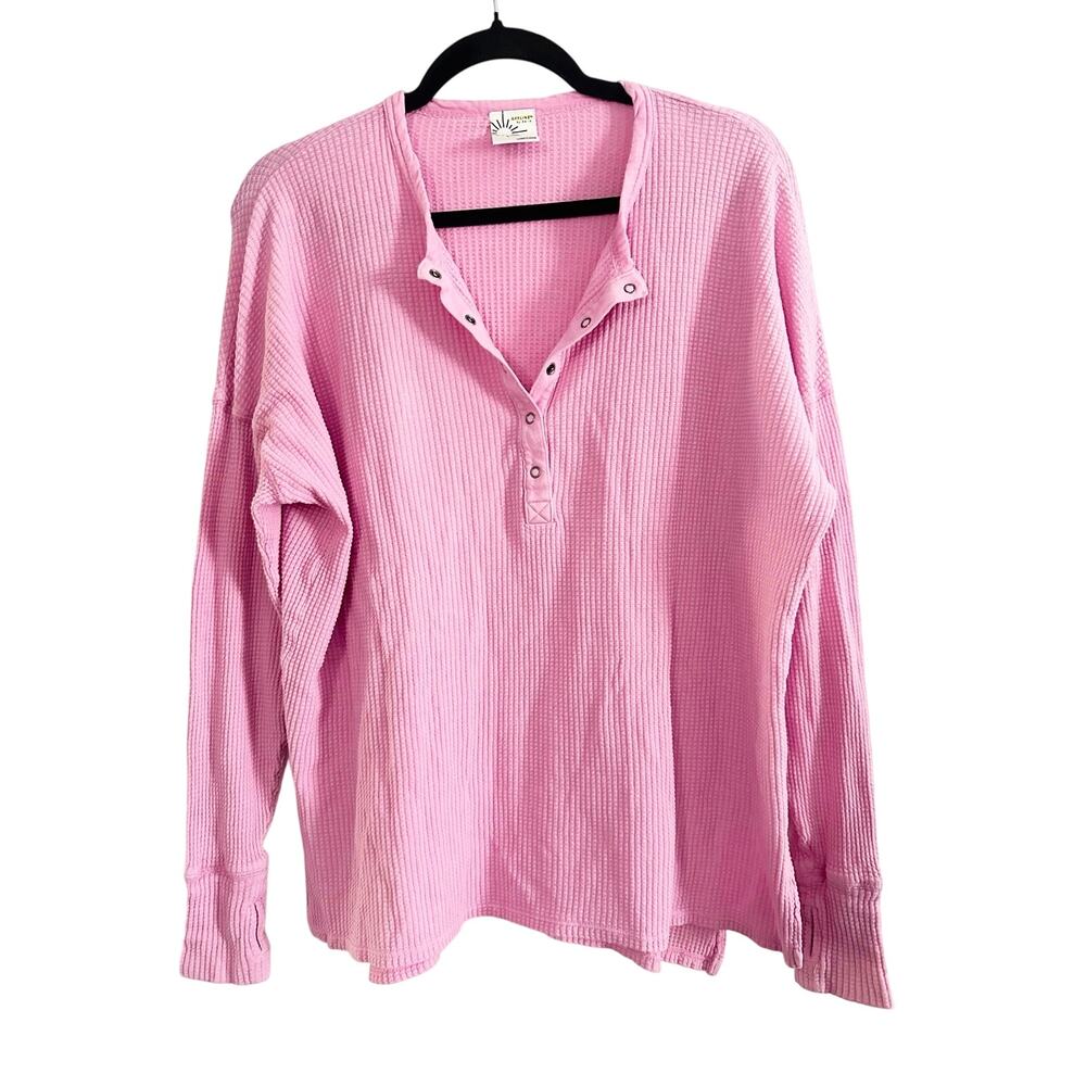 Offline by AERIE Bubblegum Pink Waffle Thermal Henley Thumbholes Oversized Sz M - Picture 3 of 7